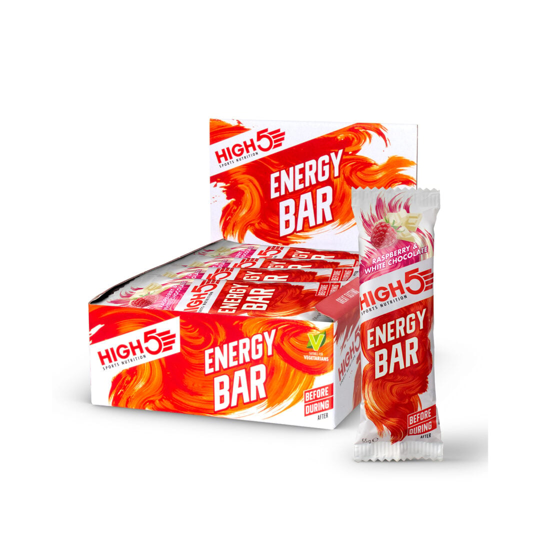 High5 - Energieriegel 55g 12er Pack - Himbeere &amp; Weiße Schokolade - Ausdauersport - Sport Ausdauer