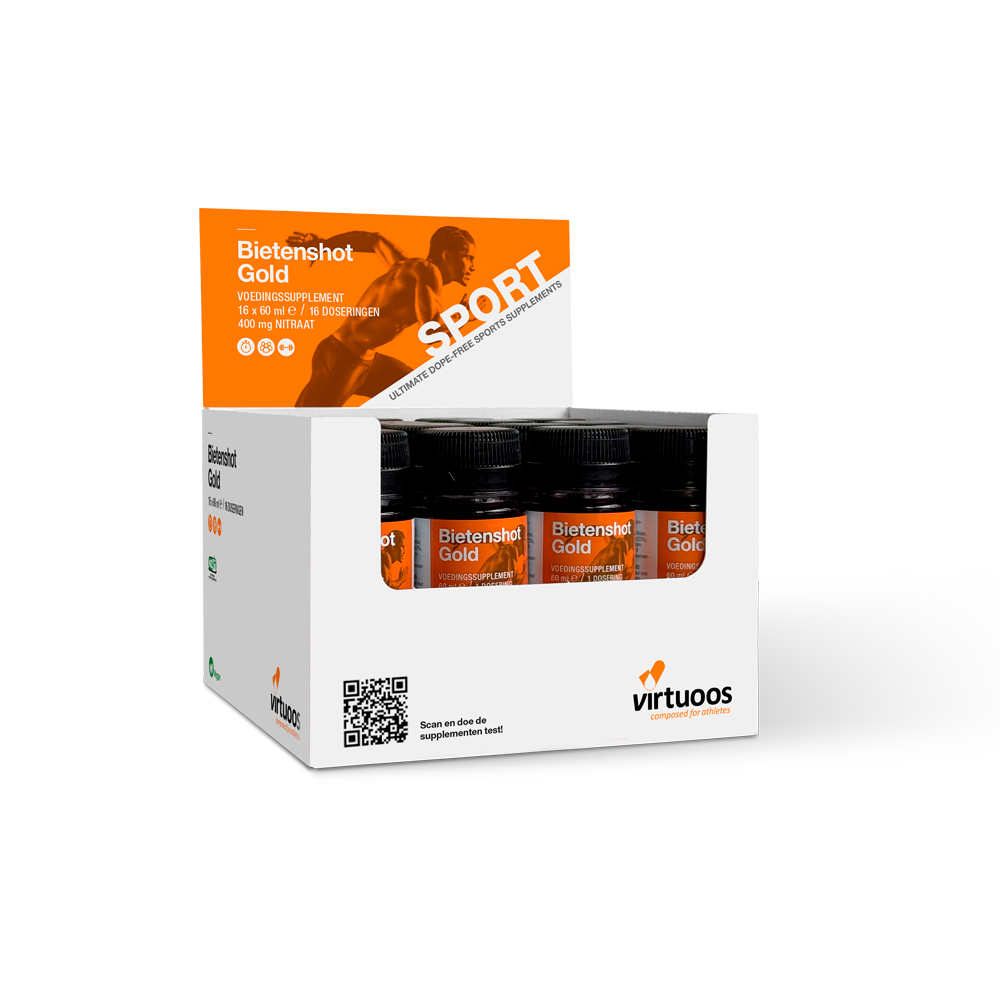 Virtuoos - Rote Bete Shot Gold - Display 16x 60ml - 400mg Nitrat - Ausdauersport