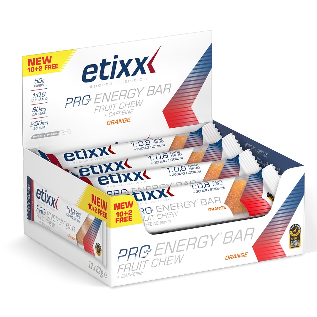 Etixx – Pro Line Energy Bar Fruit Chew – Orange + Koffein – Display – Ausdauersport
